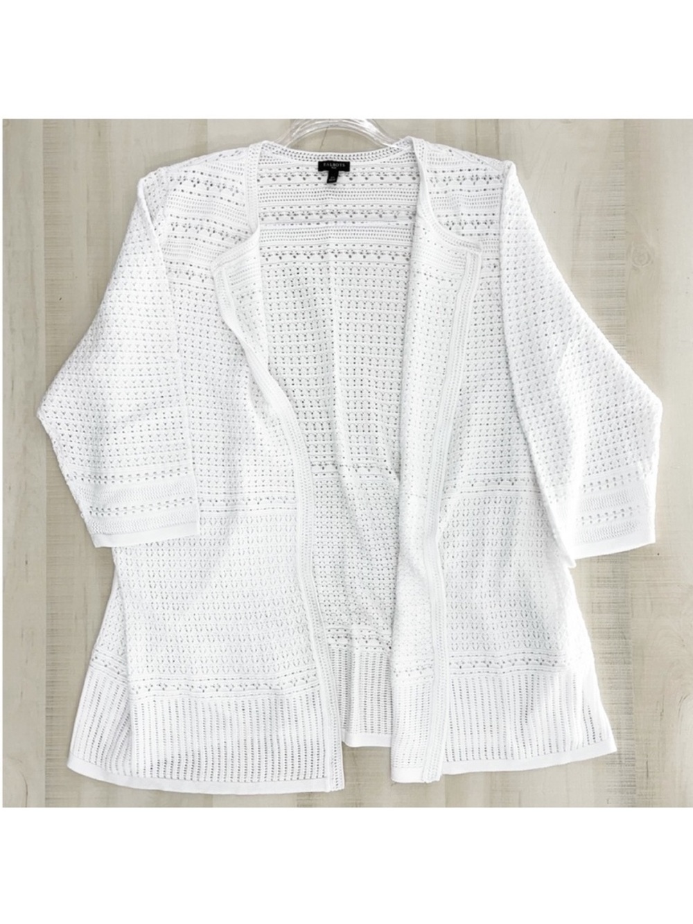 Talbots White Open-Weave Crochet Cardigan Size 2X